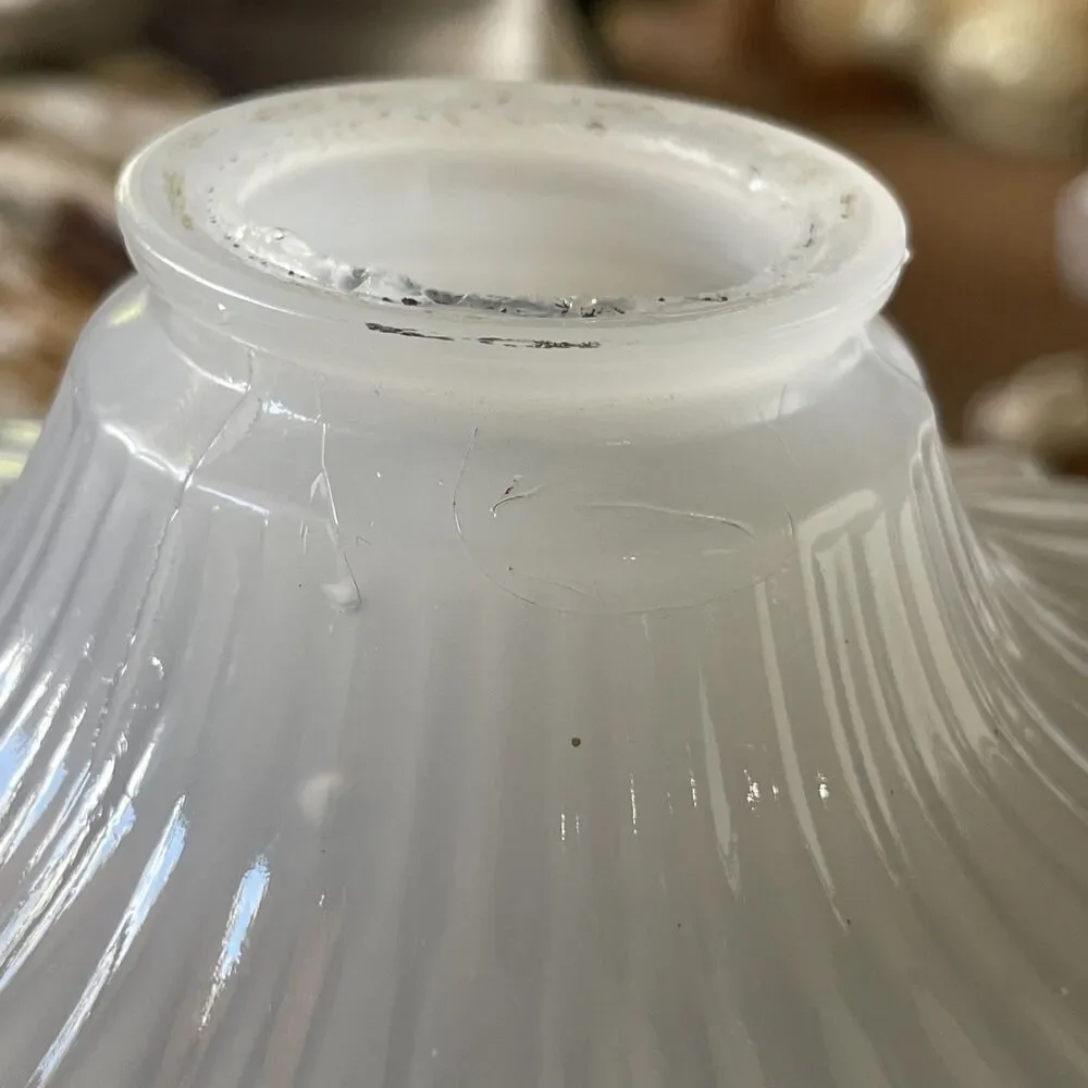 Vintage Opalescent Ribbed Milk Glass Pendant Light Shade Antique Opaline Bell~9